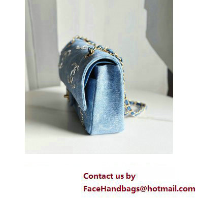 Chanel Embroidered Denim, Sequins  &  Silver-Tone Metal Classic Handbag A01112 Blue 2023